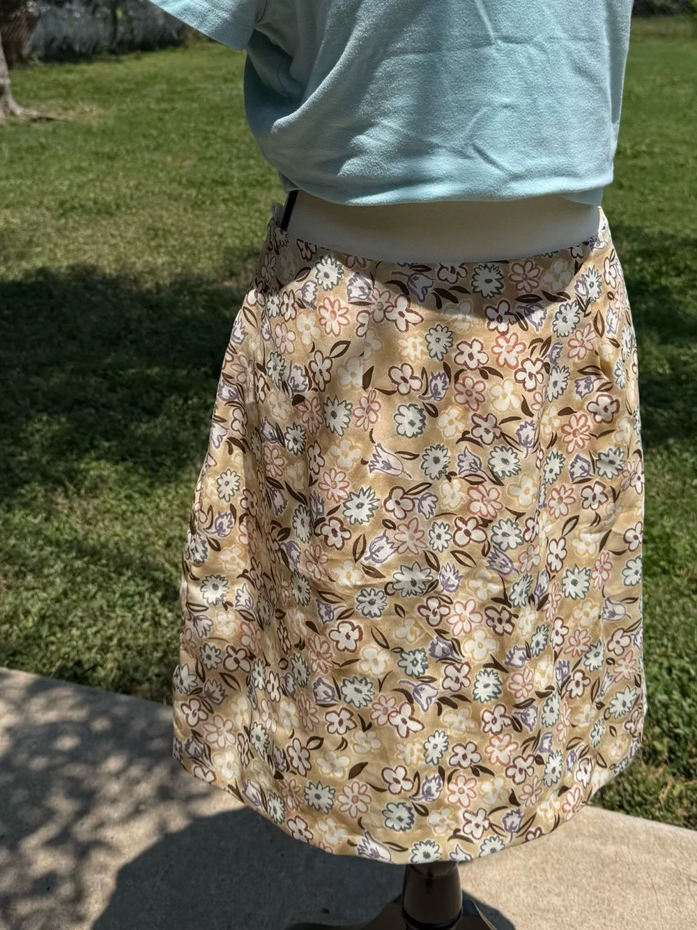 Vintage 1990s Possessed Floral Mini Skirt in Beige, Cream, and Brown
